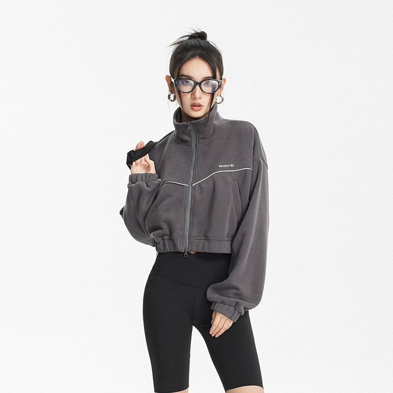 ANSWER ME 391 模特图 W269 钢印刺绣短款立领开衫外套 P115图片