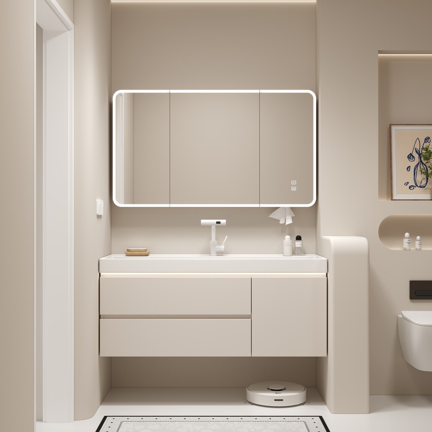 新款海洋盆浴室柜鎏金石一体盆洗漱台奶油风卫生间洗脸洗手池组合