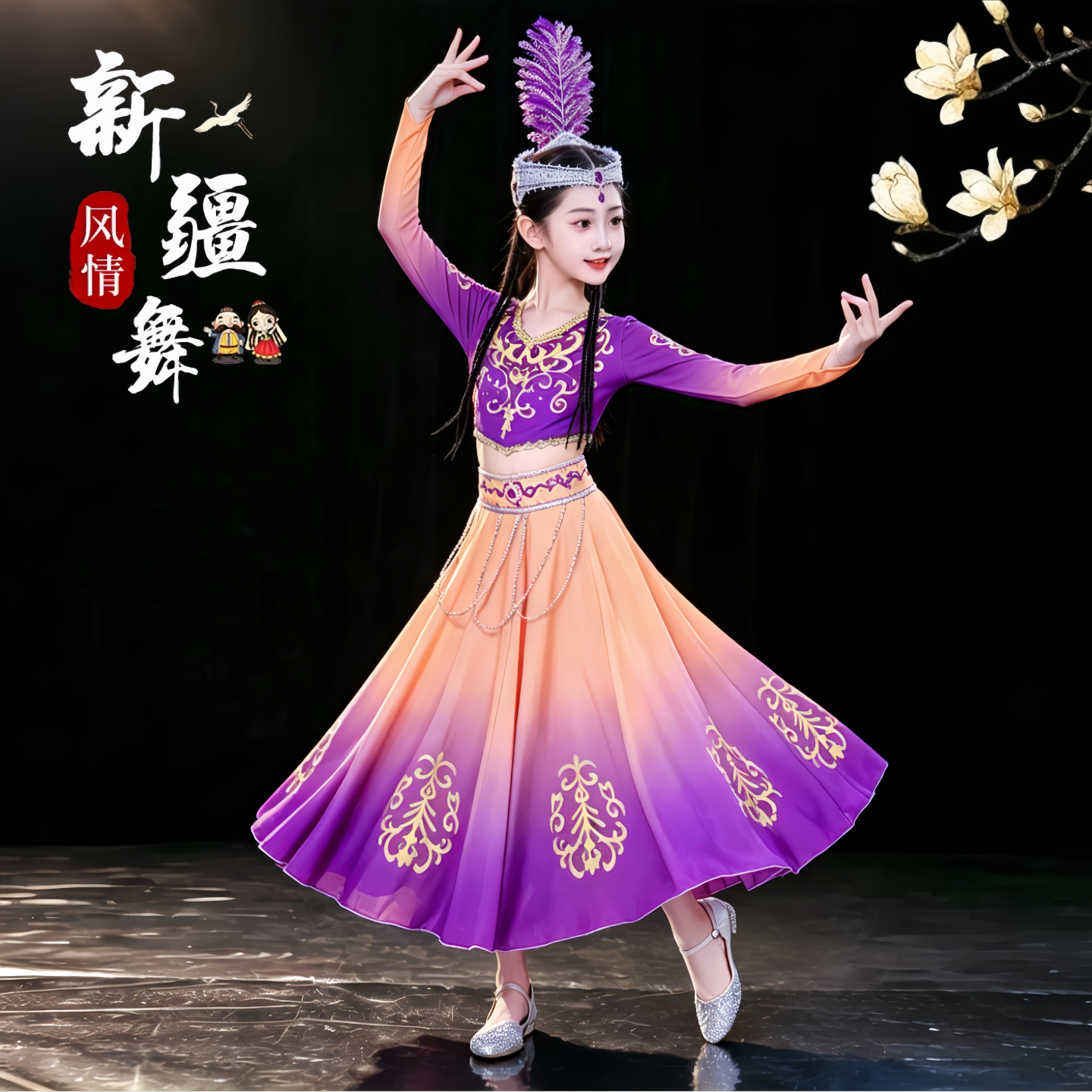 儿童维吾尔族铃铛手鼓演出服