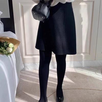 秋冬款手缝双面呢羊毛毛呢高腰显瘦A字裙半身裙