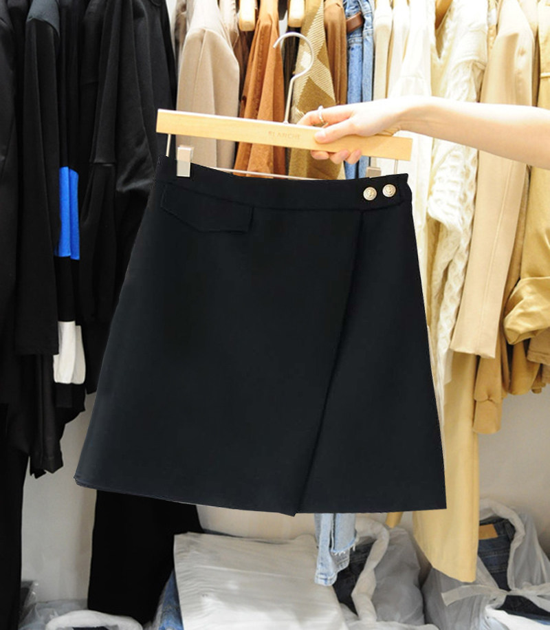 果断入不用犹豫 2023春夏新款腰间金扣假口袋高腰A字裙半身裙短裙