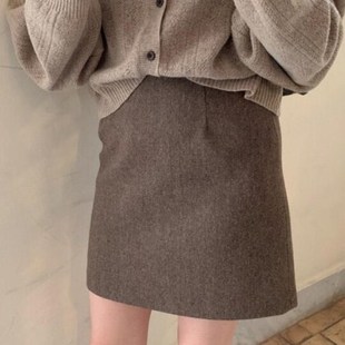 特价 纯色一步半身裙女 毛呢短裙女2024秋冬百搭高腰A字基础款