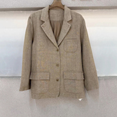 欧洲站2025春季 外套女 100亚麻西装 新款 翻领单排扣长袖