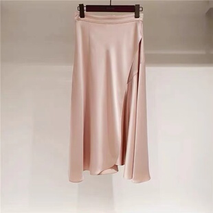 优雅入骨！气质动人！夏季粉色高腰鱼尾缎面半身裙不规则包臀裙