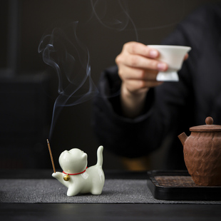 创意可爱小猫咪陶瓷香薰炉摆件茶宠猫笔架客厅家用檀香插香器香道