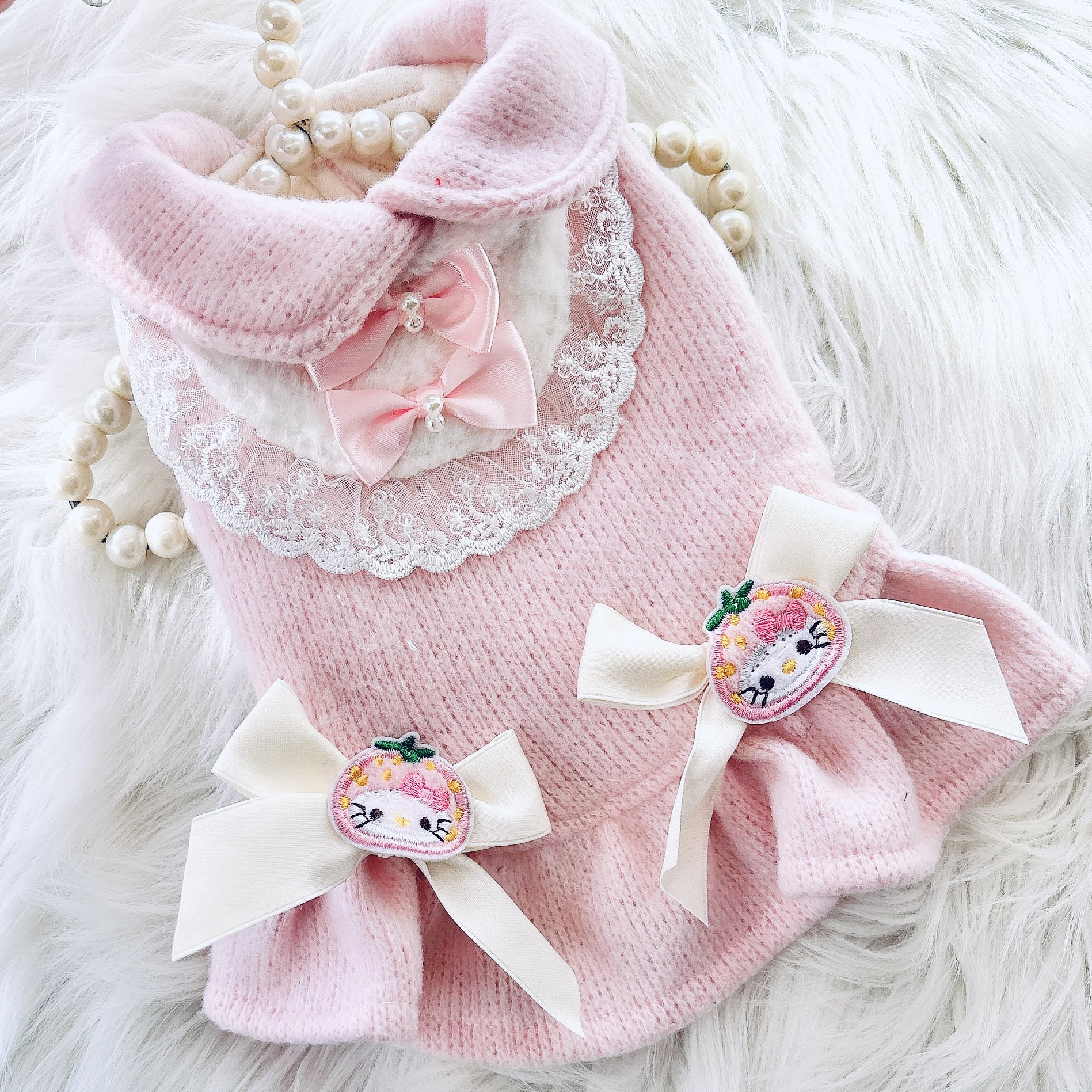 秋冬宠物衣服  25002粉毛衣冬裙