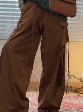 【撞色美学】微胖大码 设计师款腰头撞色大口袋阔腿裤长裤女26066