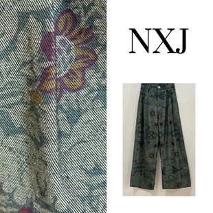 NXJ【纳木错】微胖大码 北欧小众双面花纹阔腿裤长裤 250932