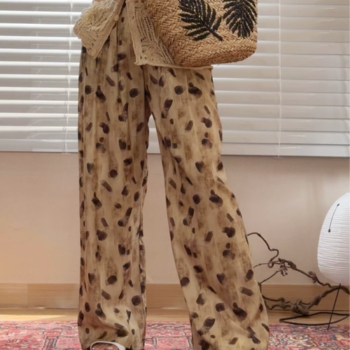 【小鹿乱撞】微胖大码 超薄透气醋酸天丝麻阔腿裤长裤女 260542