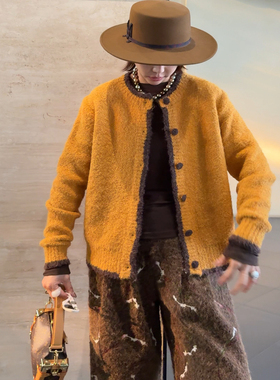 NXJ【南瓜派】微胖大码 撞色圈圈毛加厚毛衣开衫 251015