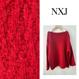 套头毛衣 NXJ 小众菠萝纹宽松大版 微胖大码 251223 红色花火