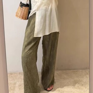 长裤 晕染提花麻料阔腿裤 微胖大码 260214 泸沽湖