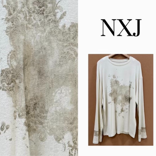 NXJ【半糖女孩】微胖大码  复古花纹针织麻料长袖T恤女 260314