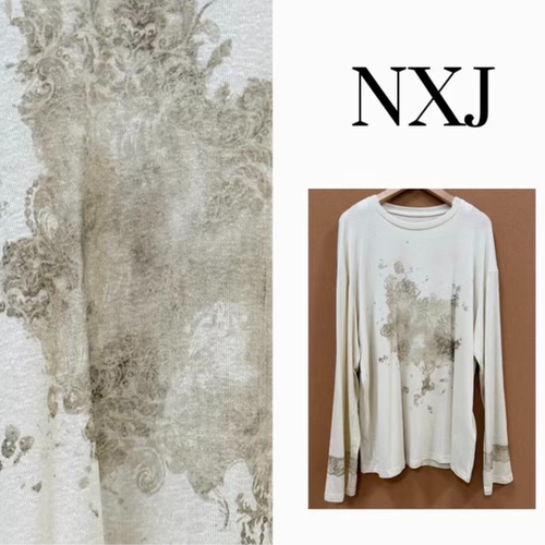 NXJ【半糖女孩】微胖大码  复古花纹针织麻料长袖T恤女 260314