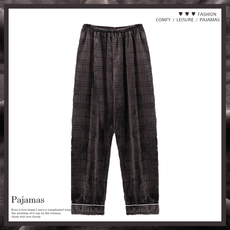 纯色可外穿男中老年法兰绒睡裤爸爸家居服加绒冬中厚宽松珊瑚单件