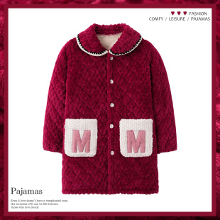 秋冬单件睡衣女加绒家居服外穿珊瑚绒上衣中长可外包臀部上身外套