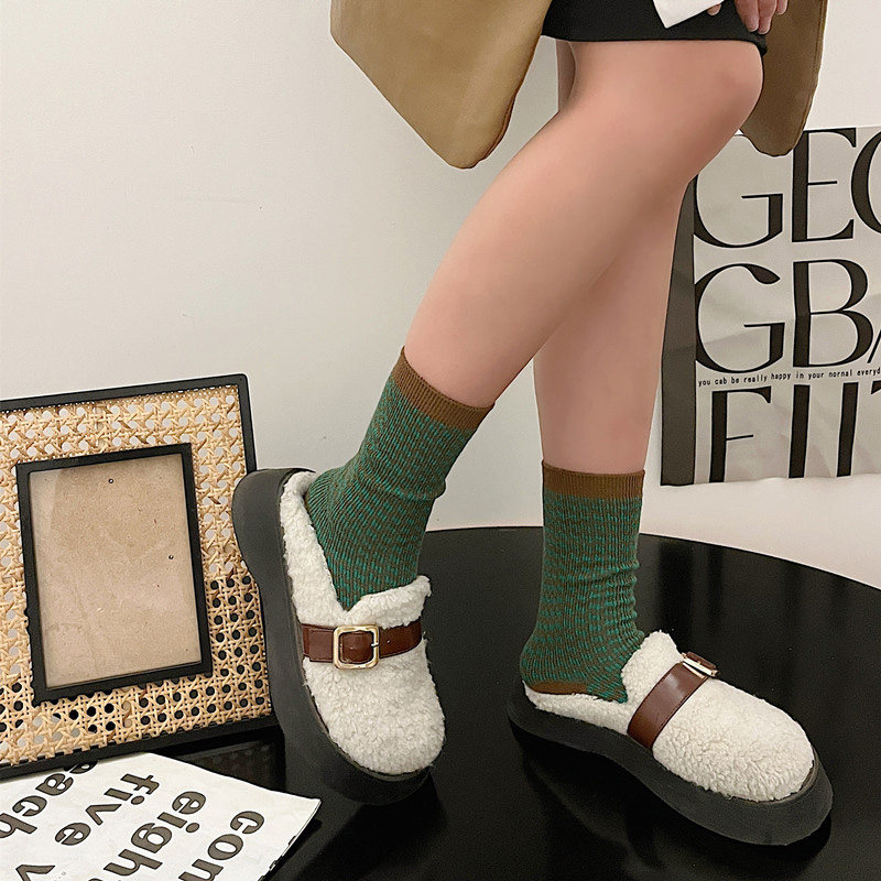 2 PAIRS OF SPRING HOUNDSTOOTH RETRO VERSATILE KNITTED DOUBLE NEEDLE DOUBLE WAY STACKING SOCKS SIMPLE CHECK MENS AND WOMENS SOCKS