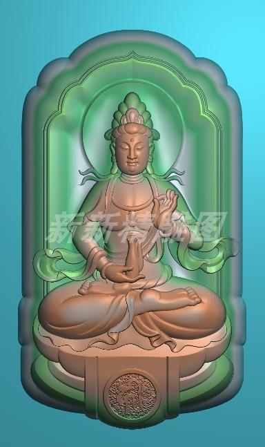 自草图在挂件精雕图浮雕玉雕灰度图电脑雕刻仿古花头坐观音a1133