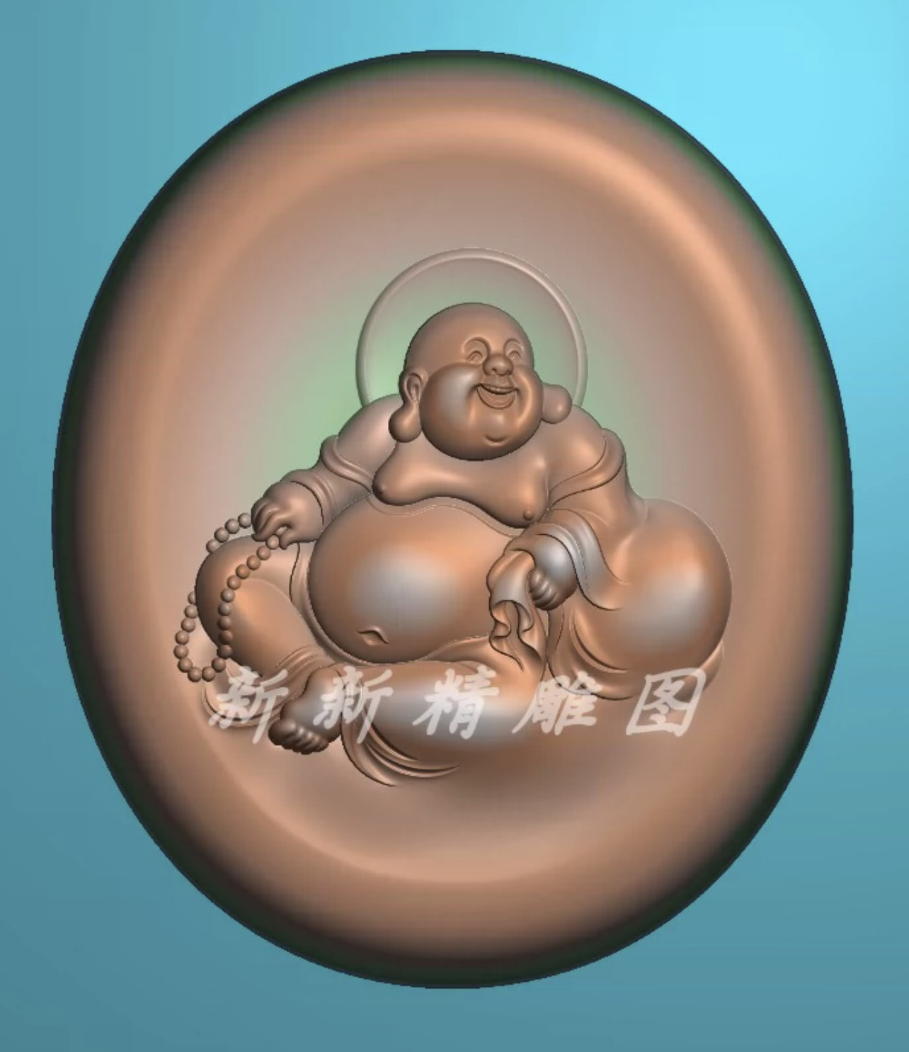 q5232弥勒佛精雕图双面圆牌款jdp浮雕玉雕图电脑雕刻图