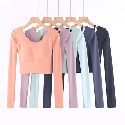 倚宁瑜伽服女紧身带胸垫跑步长袖