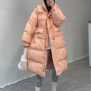 【爆米花corn专享】双抽绳白鸭绒时尚长款羽绒服保暖收腰连帽高端