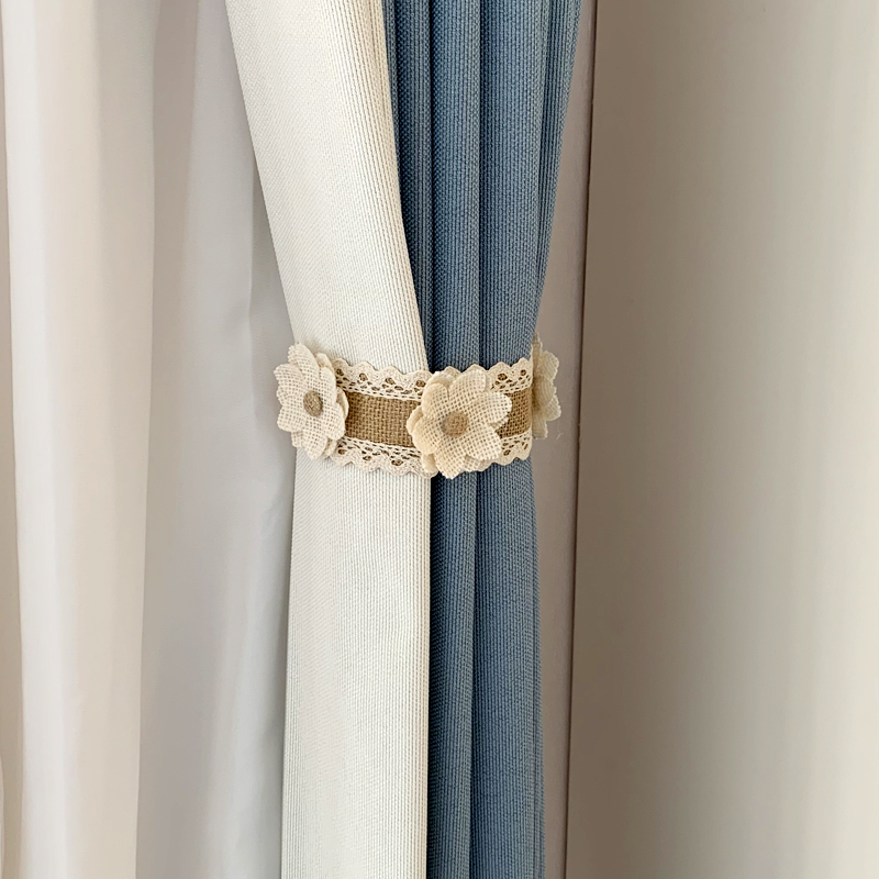 新中式亚麻花朵窗帘绑带茶室禅室软装饰绑绳束带系带窗帘扣