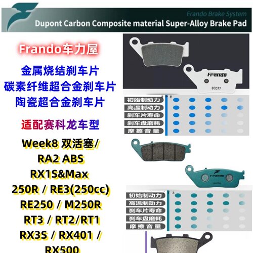 Frando车力屋刹车片适配赛科龙RX1/3/6/401/500 RT1/2/3 RE250650
