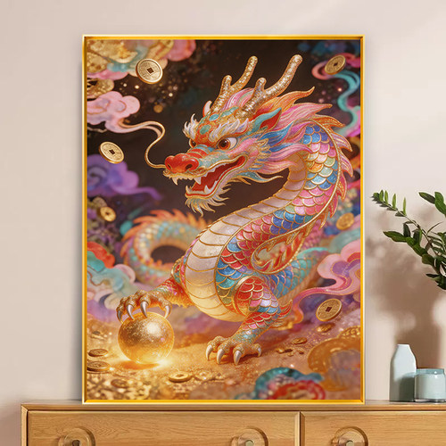 中国风多彩神龙十字绣满绣2026新款吉祥如意小尺寸线绣方形手工绣