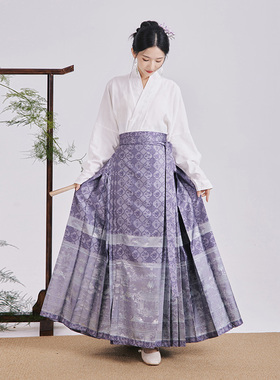 紫色马面裙【亭园】织银汉服连衣裙2024新款春夏国风明制半身裙女