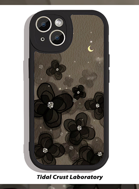 向阳而生的花朵冷淡黑色小羊皮全包手机壳适用mate60小米13opporeno9vivo荣耀80iPhone苹果15nova10华为p50E