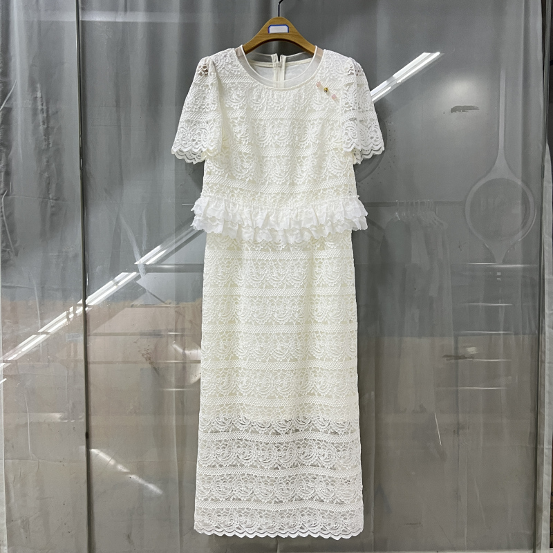迪25B-066商场专卖2025夏时尚新品女装蕾丝花边显瘦过膝连衣裙子