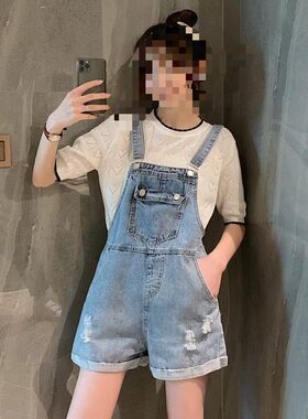 牛仔背带短裤女夏韩版宽松可爱高腰显瘦洋气减龄小个子网红连体裤