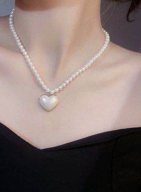 爱心珍珠锁骨链新款女轻奢小众设计感ins高级感气质时尚套装项链