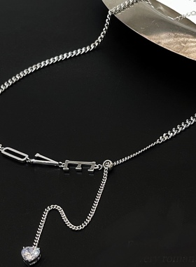 丽银2022新潮气质时尚休闲字母爱心锆石流苏抽拉冷淡风简约锁骨链