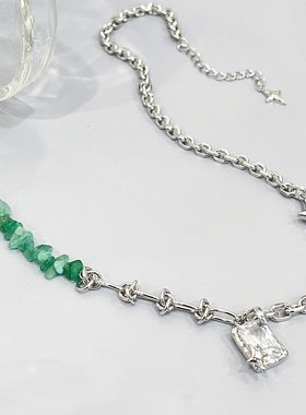 丽银2022年夏季新欧美时尚休闲不规则链锆石天然石项链高质感锁链