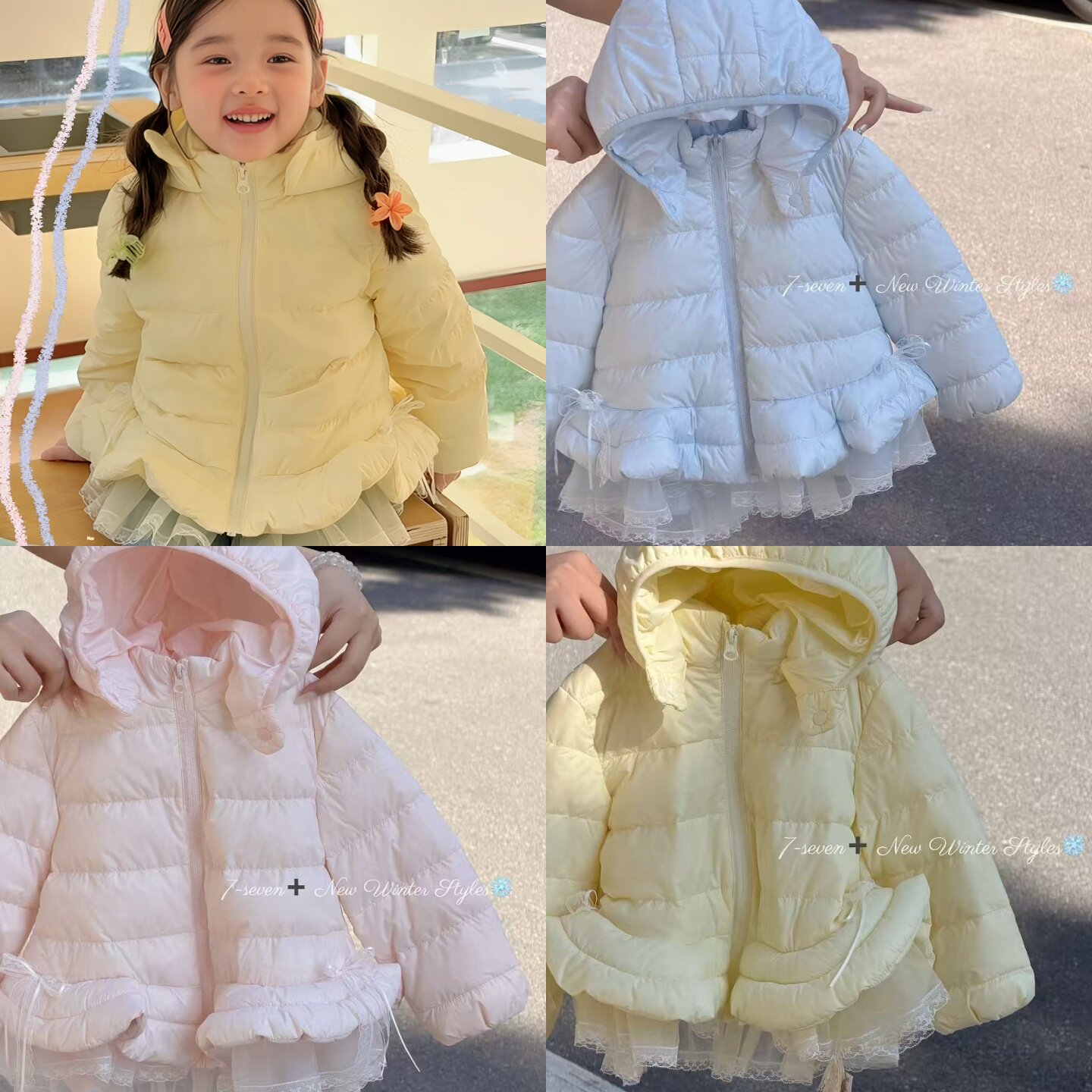 26新女童公主风蕾丝裙边连帽羽绒服短款修身收腰拉链外套冬季保暖