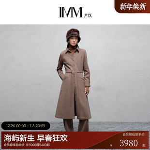 IMM尹默2025年冬绵羊毛混纺面料简约咖色抽绳设计连衣裙女