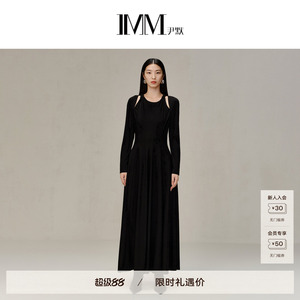 商场同款 IMM尹默女装醋酸混纺肩部抽褶连衣裙