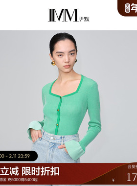 【商场同款】IMM尹默女装优雅桃心领设计感微喇套头轻薄毛衫