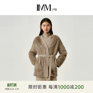IMM尹默冬水貂毛皮全羊毛针织底布系带中长款 皮草外套女