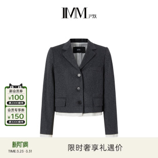 春翻领单排扣短西装 IMM尹默女装 羊毛短外套 电商专款