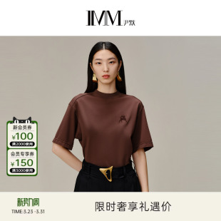 T恤上衣 棉混纺小鹿绣花棕色短袖 IMM尹默女装 年春新款