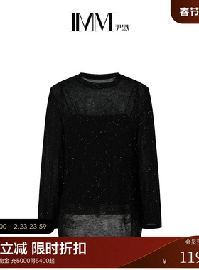 IMM尹默2025年春水绒羊毛亮片纱松弛感宽松圆领毛针织衫上衣女