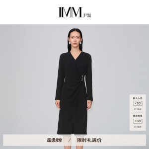商场同款 IMM尹默女装三醋酸仿珍珠装饰V领收腰连衣裙 IWDC50020