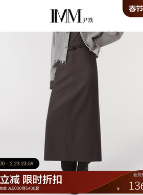 IMM尹默春美利奴羊毛混纺格雷色羊毛铅笔半身裙女