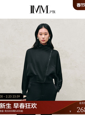 IMM尹默2025年秋三醋酸面料斜门襟酷帅倒T型翻领外套上衣女