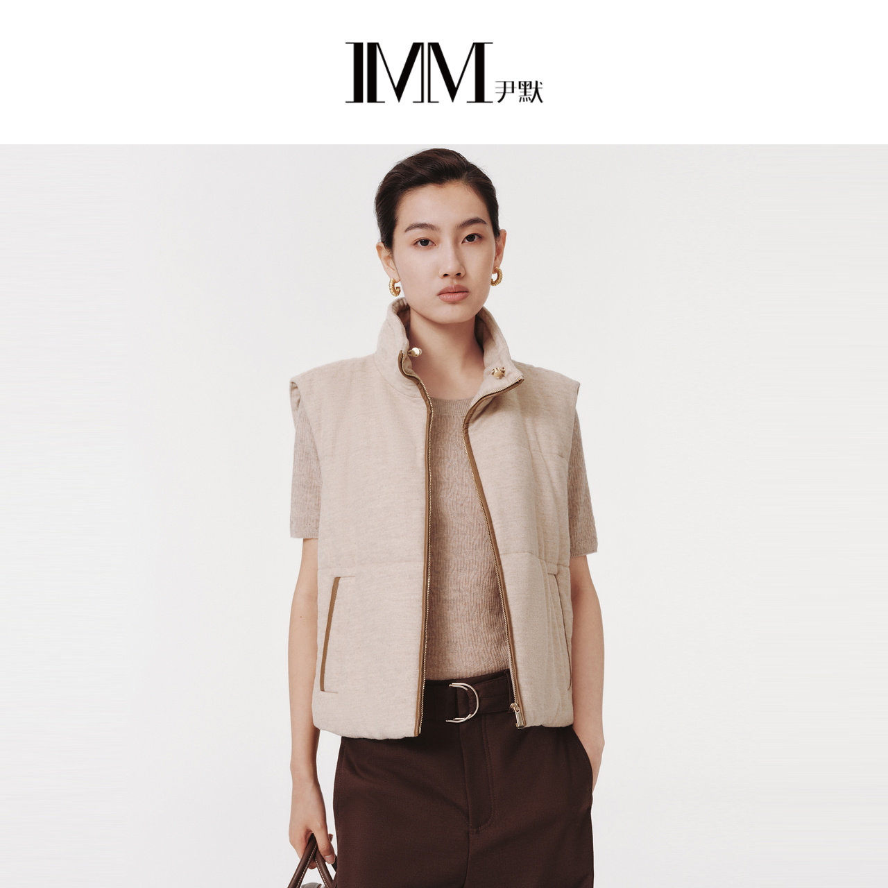 IMM尹默官方女装超细水溶羊毛夹花圆领短袖毛针织衫 IWEQ31201