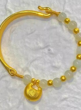 金店同款黄金色小胖福半镯手链女