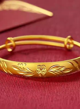 龙凤黄金色手镯女足金推拉手镯复