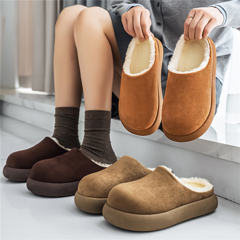 半拖一脚蹬棉鞋男冬季加绒保暖棉拖情侣款卡皮巴拉勃肯大头鞋女生